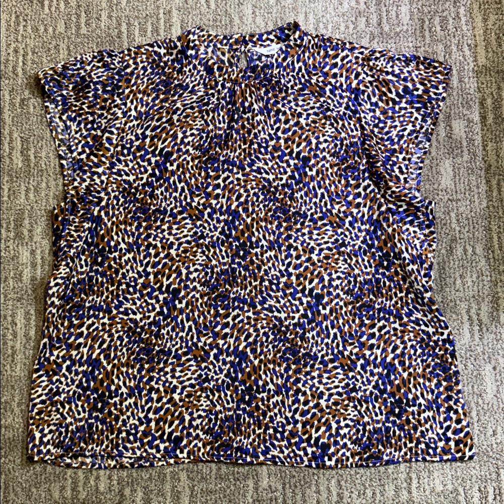 Nine West Blue and Brown Patterned Blouse